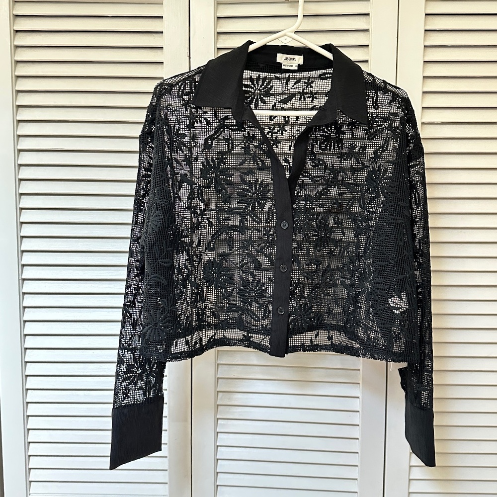 Jason Wu Sheer Lace Top or Jacket Long Sleeve Cuffs Button Front Medium NWT